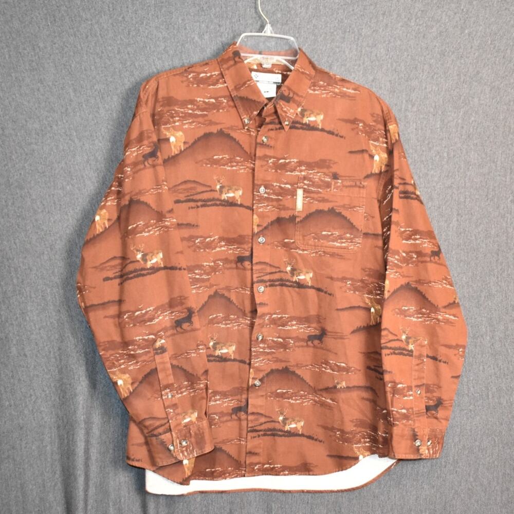Columbia Men's Large River Lodge Deer Print Hunting Pattern Button Down Shirt
